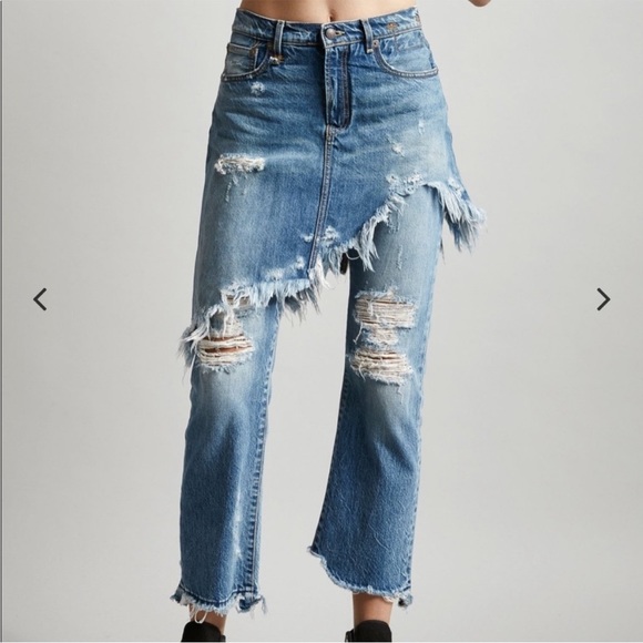 R13 Denim - R13 - $696 Jasper Distressed Skirt Jeans 24 Medium Wash